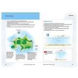 A page from the Royal Yachting Association's RYA Day Skipper Handbook Motor shows anchoring instructions, diagrams of a motor cruiser near an island, and essential safety tips like proper anchoring and avoiding rocks or cables.