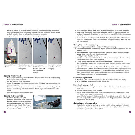 Sailing For Kids by Fernhurst Books features sailing instructions with text, diagrams, and photos of Optimist dinghies. Learn beating, reaching, and running techniques—ideal for children’s sailing adventures.