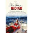Book cover of "First Indian" by Commander Dilip Donde, published by Fernhurst Books, shows a man in a red vest on INSV Mhadei at sea. Subtitle notes the first Indian solo circumnavigation under sail.