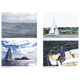 A collage of four photos—rough seas by Cape Horn, a sailboat at Port Stanley, a sailboat near a naval ship in the Falklands, and a sea lion on a boat—evoking "First Indian" by Fernhurst Books about Commander Dilip Donde’s solo voyage.