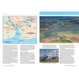 The East Coast Rivers Cruising Companion from Fernhurst Books features a Brightlingsea Creek map with labeled landmarks and navigation details plus aerial and marina photos of Thames Estuary waterways, boats, and riverside terrain under a partly cloudy sky.