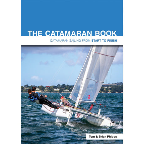 Cover of "Catamaran Book" by Fernhurst Books shows two people sailing a catamaran on blue water, with trees and shoreline in the background; the title and brand name appear above and below the image.