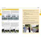 The Catamaran Book by Fernhurst Books explains catamaran sailing, covering medium winds, raking the mast, crew positions, sail trim, and race tuning, with photos showing people rigging and sailing boats.