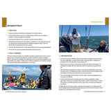 A two-page spread in the "RYA Yachtmaster Scheme Instructor Handbook" by the Royal Yachting Association features diverse sailors, policy objectives, implementation details, and guidance for instructors and RYA sailing course deliverers.