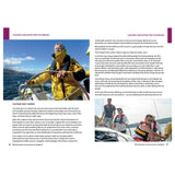 Two pages from the RYA Yachtmaster Scheme Instructor Handbook by the Royal Yachting Association: left page shows a man steering a sailboat; right, two people observing onboard. Both display section headers and instructional text.