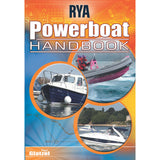 Cover of the RYA Powerboat Handbook by Royal Yachting Association, showing powerboats on water and navigation graphics with an orange and blue theme—an essential guide for powerboating enthusiasts.