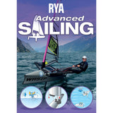A sailor navigates a WASZP hydrofoil dinghy on a scenic lake with mountains. The Royal Yachting Association’s "RYA Advanced Sailing" is showcased, featuring advanced sailing modules and three illustrated theory diagrams below.