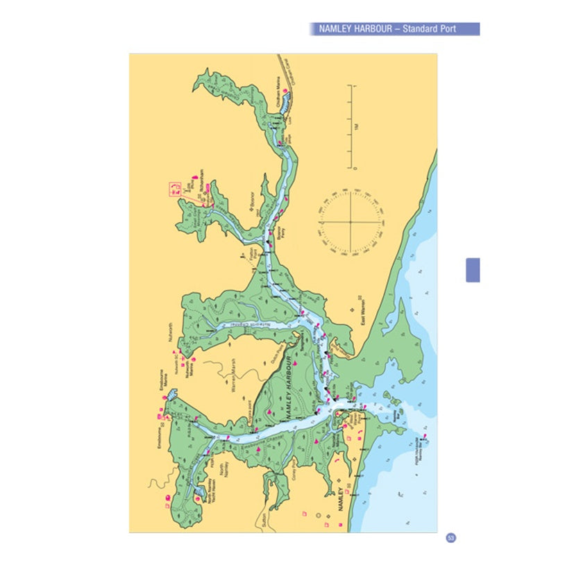 A detailed nautical map of Namley Harbour with water channels, depths, and navigation aids—ideal for yachtmaster theory or use alongside the Royal Yachting Association's RYA Training Almanac - Northern.