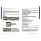 Two pages from the Royal Yachting Association's RYA Handy Guide to Marine Radio show instructions, VHF radio display illustrations, and organized GMDSS safety protocols with headings and lists on urgency, safety, coastguard contact, and message info.