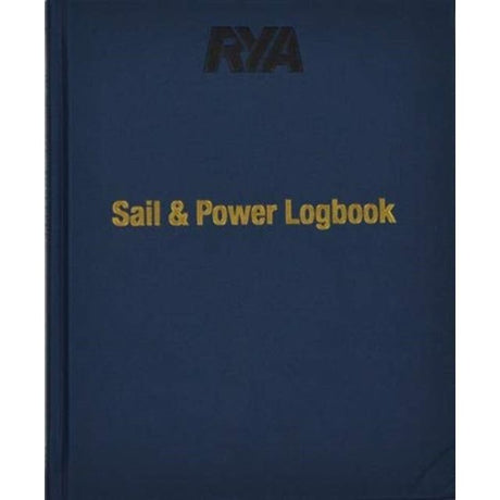 The Royal Yachting Association's "RYA Sail & Power Logbook" features a dark blue cover with yellow and black text, ideal for cruising boaters to boost navigational skills.