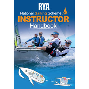 Cover of the RYA National Sailing Scheme Instructor Handbook by Royal Yachting Association, showing sailors in a racing dinghy with boat and crew position illustrations—a must-have guide for sailing instructors.