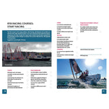 Two pages from the Royal Yachting Association’s RYA National Sailing Scheme Syllabus and Logbook show dinghy sailing, course details, sailors racing, skills sections, and assessment info.