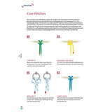 The "RYA Knots, Splices and Ropework Handbook" from the Royal Yachting Association features step-by-step guides with color-coded images for key boating knots, including Cow Hitch, Pedigree Cow Hitch, Ring Hitch, and Lark's Head.