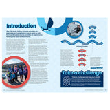 A spread from the Royal Yachting Association's RYA Youth Sailing Scheme Syllabus and Logbook features sections on the scheme and certification, titled "Introduction" and "Take a challenge," with photos of children sailing and a course progression flowchart.