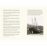 Two pages from "Barging up the Wye" by Logaston Press show text and a black-and-white photo of an old sailing ship on a beach with a person nearby, evoking River Wye history and barge traffic amid hills and sparse vegetation.