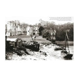 Barging up the Wye" by Logaston Press: Black and white photo of a ruined riverside castle, crane and workers on the bank, nearby sailboat, recalling River Wye’s barge traffic and boating history amid surrounding trees.