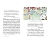 In "Barging up the Wye" by Logaston Press, two pages show text about River Wye history—including pleasure boating and past barge traffic—on the left, with a colorful historical map of the river and its surroundings on the upper right.