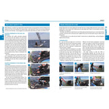 The Foiling Dinghy Book by Fernhurst Books features a two-page magazine spread with sailor safety tips, "Self-Help Safety Tips" photos and instructions, and a "Being Rescued by a RIB" guide with step-by-step images.