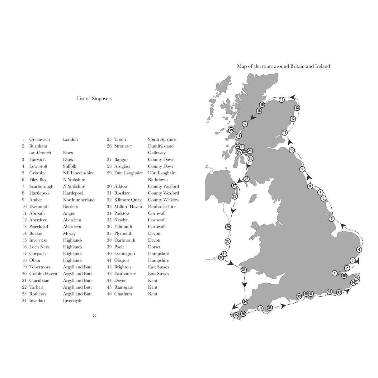 Sailing Around Britain by Fernhurst Books features a map of Britain and Ireland with a marked sea route, numbered stops, and a list of 28 stopovers and their locations—perfect for cruising sailors planning their journey.