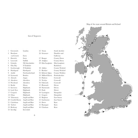 Sailing Around Britain by Fernhurst Books features a map of Britain and Ireland with a marked sea route, numbered stops, and a list of 28 stopovers and their locations—perfect for cruising sailors planning their journey.