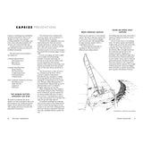 The Multihull Seamanship spread from Fernhurst Books features columns of text and a diagram showing a multihull sailboat heeling with arrows for wind and wave forces—ideal for anyone interested in trimaran sailing or multihull seamanship.