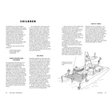A two-page spread from Fernhurst Books’ “Multihull Seamanship” covers keeping children safe on boats, with tips on cabin design, supervision, and safety. An illustration shows kids in lifejackets playing safely during catamaran sailing.
