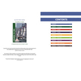 A two-page book spread: Left page features the cover of “Tactics To Win” by Fernhurst Books with sailboats and review quotes. Right page presents a colorful table of contents on sailing strategy and sailboat racing tactics.