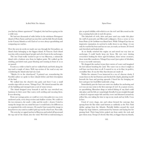 Two pages from "In Bed with the Atlantic" by Fernhurst Books show text in two columns with page numbers 104 and 105. The left header is "In Bed With The Atlantic," the right is "Typical Power," and there are no images or illustrations.