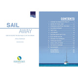 Book cover for "Sail Away" by Fernhurst Books, showing a sailboat on calm blue water, with a table of contents covering blue water sailing and Mediterranean cruising.