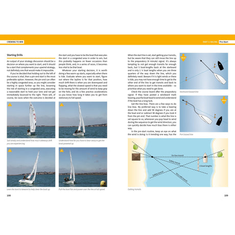 Crewing To Win by Fernhurst Books provides step-by-step photos, diagrams, and labeled illustrations on pre-start drills, boat positioning, and start line approaches with clear explanations to help build your crewing skills.