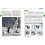 A two-page magazine spread features Fernhurst Books' "Asymmetric Dinghy Book," showing sailors on windy waters, step-by-step action photos, and instructional columns on asymmetric dinghies and racing techniques.