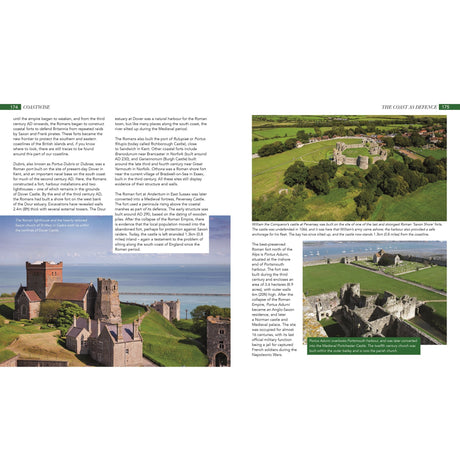 Coastwise by Fernhurst Books features aerial photos of historic British coastal castles, with articles and captions detailing their significance, defensive roles in England, and relationship to the surrounding seascape.