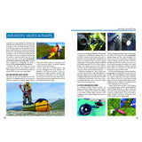 Packrafting: A Beginner's Guide by Fernhurst Books features tips, gear photos, valve close-ups, a person inflating a packraft, and scenic landscapes—perfect for beginners learning about packrafts and inflation techniques.