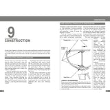 The two-page "9 Construction" spread in Fernhurst Books' *Introduction To Yacht Design* discusses construction principles and features a labeled diagram of arch stress lines, plus explanations on drawings, detailing, and engineering for beginner boat designers.