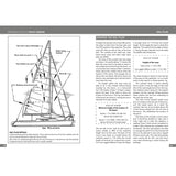 A diagram of a sailboat with labeled parts and a step-by-step sail plan guide—with text and measurements—make Fernhurst Books’ Introduction To Yacht Design ideal for novice boat designers exploring yacht creation.
