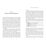 An open book displays Chapter 6 of "My Life In A Blue Suit" by Fernhurst Books, sharing Jim Saltonstall’s experiences as an Olympic sailing coach, his influence on British sailing, and personal stories of challenges and achievements.