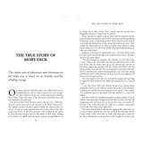 An open book, "Amazing Sailing Stories" by Fernhurst Books, displays two pages: the left introduces true sailing adventures that inspired Moby Dick; the right continues this engaging maritime tale.