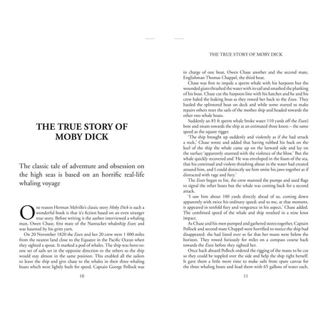 An open book, "Amazing Sailing Stories" by Fernhurst Books, displays two pages: the left introduces true sailing adventures that inspired Moby Dick; the right continues this engaging maritime tale.