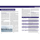 A magazine spread features "Starts At Championships" with racing tips, two sailboat images, and a starting procedures table inspired by Fernhurst Books' Helming To Win.