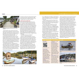 A two-page spread on Fowey features riverside photos, boats, a stone boathouse, travel text, a tourism info QR box, and spotlights Fowey and the Minnecks—drawing inspiration from Fernhurst Books’ West Country Cruising Companion.