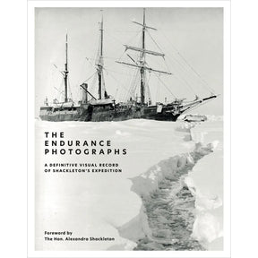 Book cover for The Endurance Photographs featuring Frank Hurley’s images of the wooden ship Endurance trapped in Arctic ice, titled “The Endurance Photographs” with the subtitle “A definitive visual record of Shackleton’s expedition.”