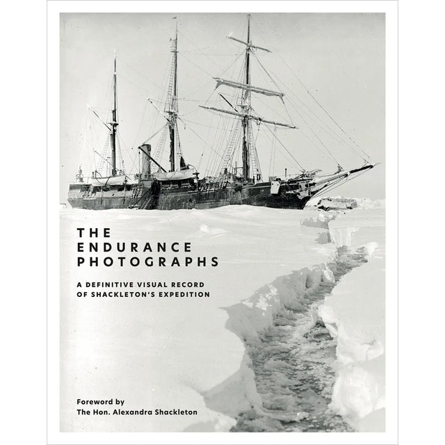 Book cover for The Endurance Photographs featuring Frank Hurley’s images of the wooden ship Endurance trapped in Arctic ice, titled “The Endurance Photographs” with the subtitle “A definitive visual record of Shackleton’s expedition.”