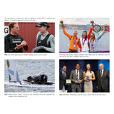 A collage for "Golden Lily - 10 Years On" by Fernhurst Books: sailors in wetsuits shake hands; Olympic gold medallist Lijia Xu celebrates; solo dinghy competition; and a man and woman receive awards on stage.