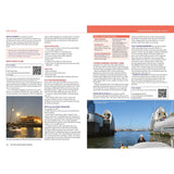 Two pages from the East Coast Rivers Cruising Companion featuring text about Erith Rands, Erith Yacht Club, and the Thames Barrier, accompanied by a photograph of a boat on the river.