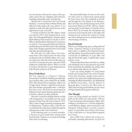 Page 5 of Chapman Piloting & Seamanship, featuring personal testimonials from David Schmidt and Tim Murphy about their experiences with boating and maritime navigation.