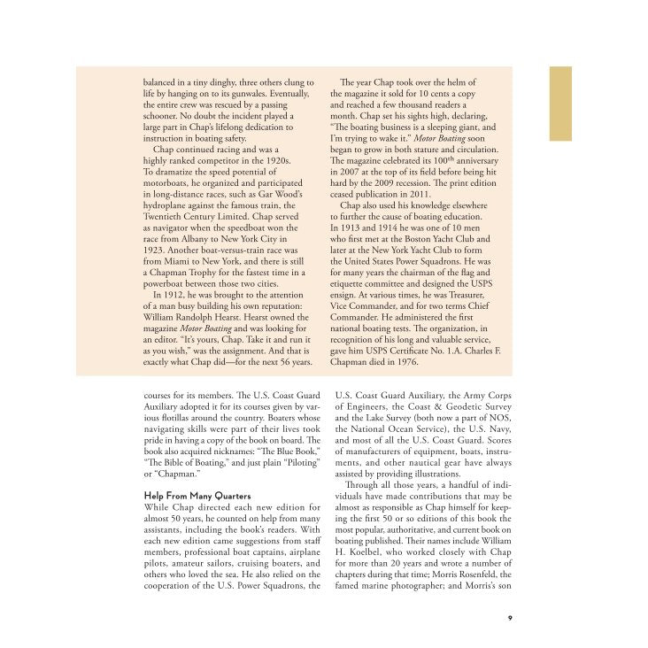 Two columns of printed text from a book detailing the history and evolution of Chapman Piloting & Seamanship.