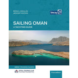 The cover of Sailing Oman - A Yachting Guide, showing an aerial view of a boat in a turquoise bay surrounded by rocky mountains.