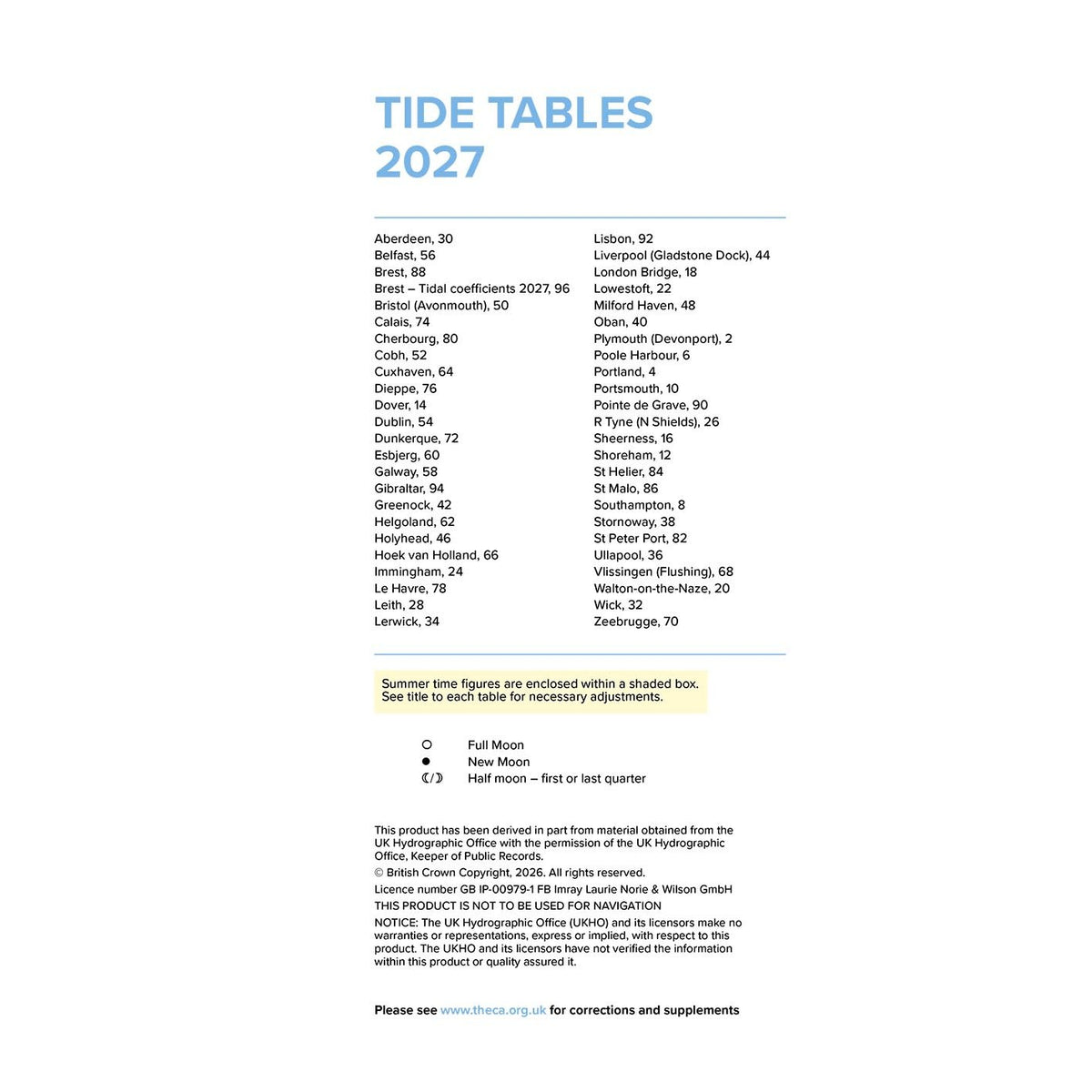 The Cruising Almanac Tide Tables 2027 inside page