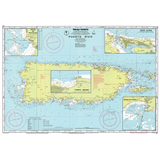 Imray Chart A1: Puerto Rico by Imray features coastal details, depths, and navigational aids for GPS use. Includes insets of Bahía de Mayagüez, Ponce, San Juan, and Arecibo. Labels in English/Spanish. Caribbean chart.