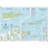 Imray Chart A23: Virgin Islands and St Croix by Imray features detailed nautical maps of Saint Croix, Saint Thomas, and Saint John with depth markings, coastal features, navigational routes, and maritime notations.
